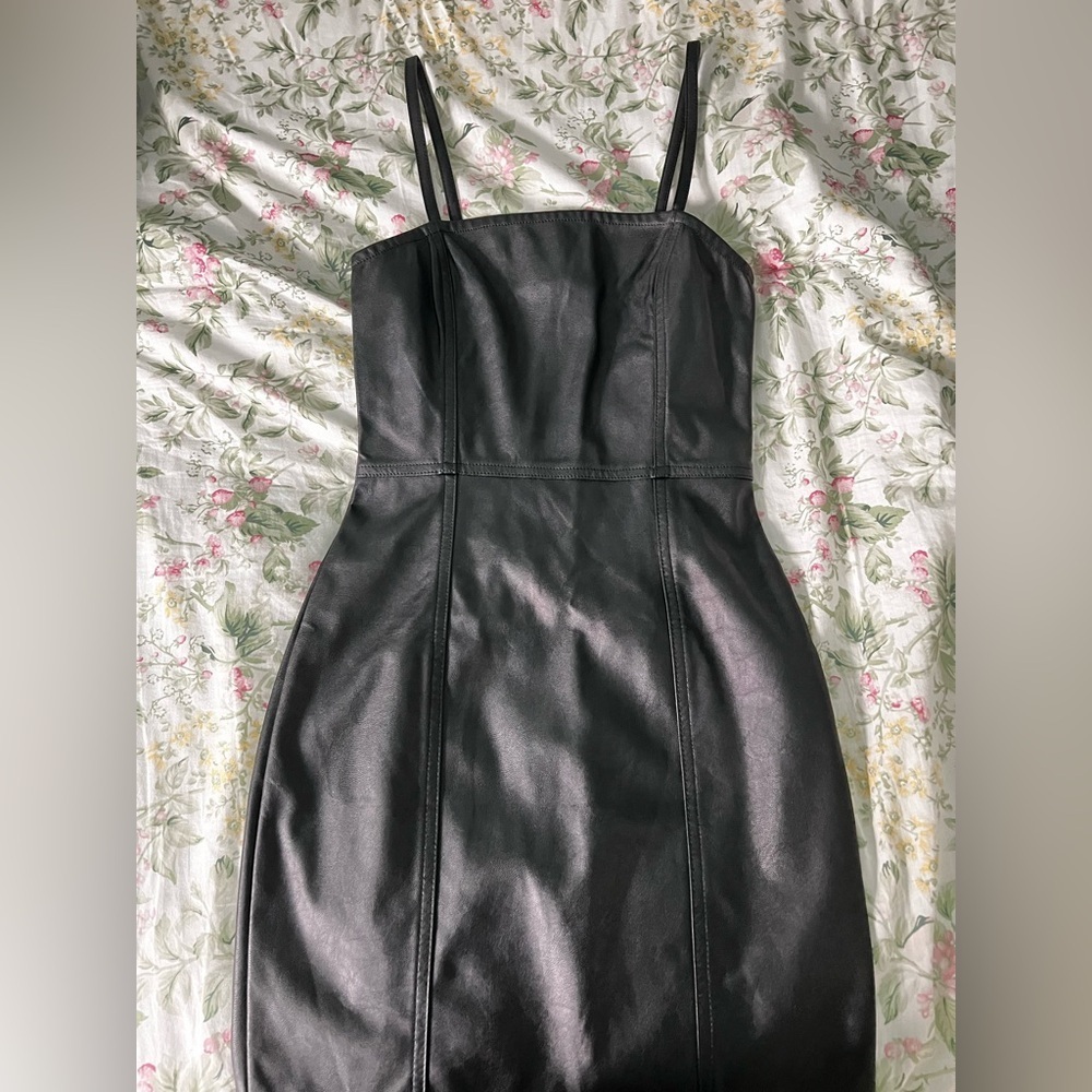 H&M Black Faux Leather Mini Dress